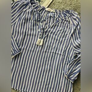 Vineyard Vines Women's Savannah Sail Stripe Popover Tassel Top Blue-Size XL